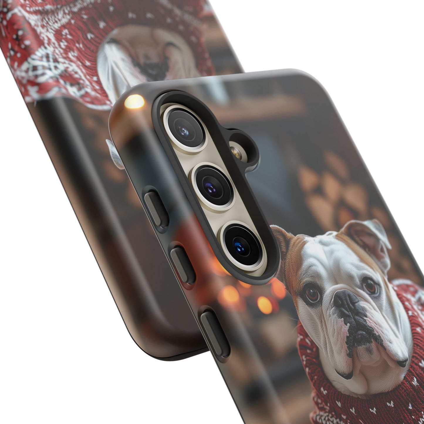 Cozy Bulldog in Sweater Samsung Galaxy Case – Festive Fireplace Protective Cove