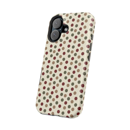 Festive Red & Green Polka Dots on Cream – MagSafe iPhone Case