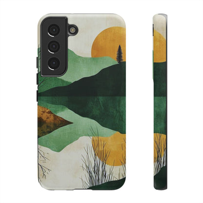 Retro Mountain Sunrise Samsung Galaxy Case – Minimalist Landscape Design, Dual-Layer Protection