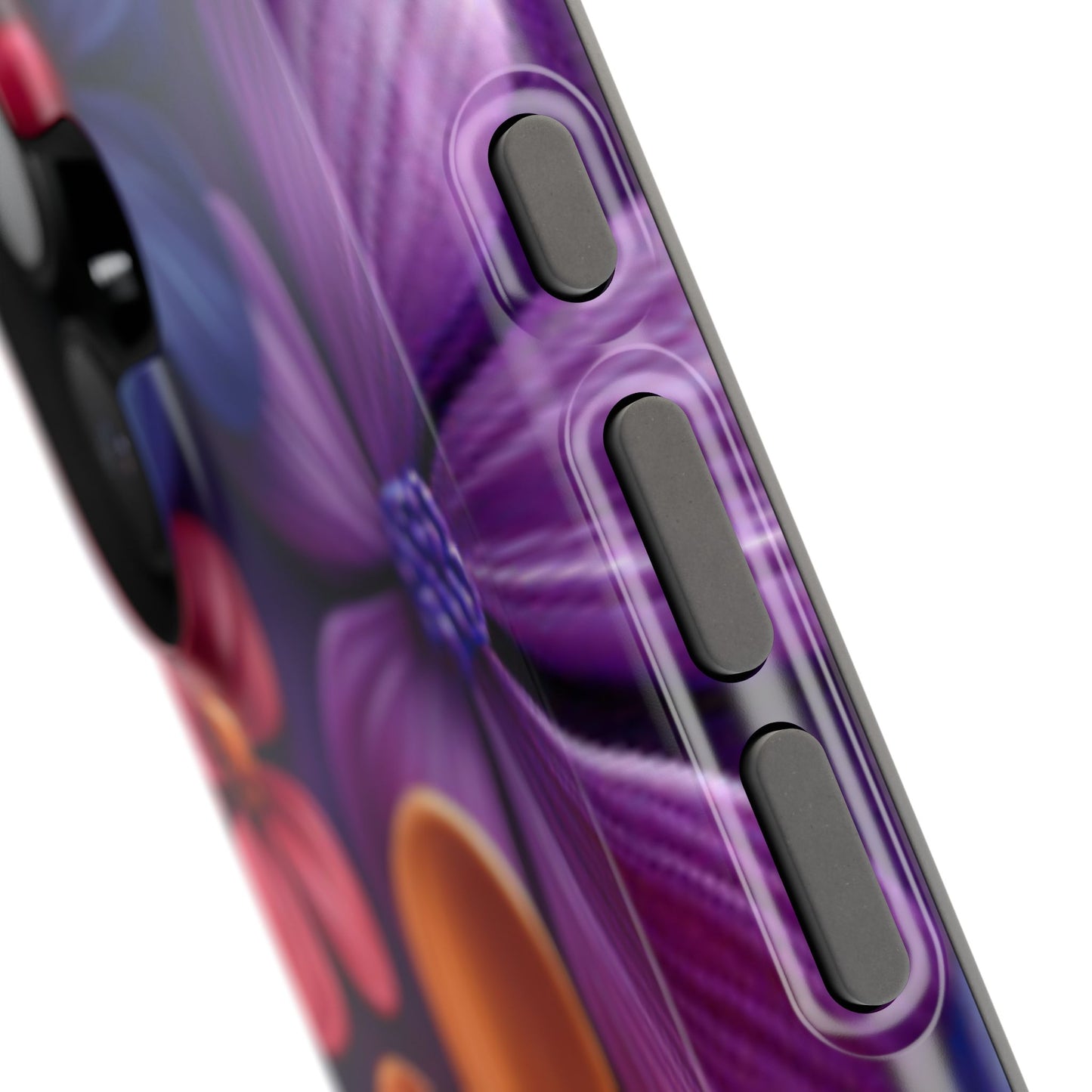 Bold Floral 3D MagSafe iPhone Case – Vivid Purple and Orange Flower Design, Shock-Resistant