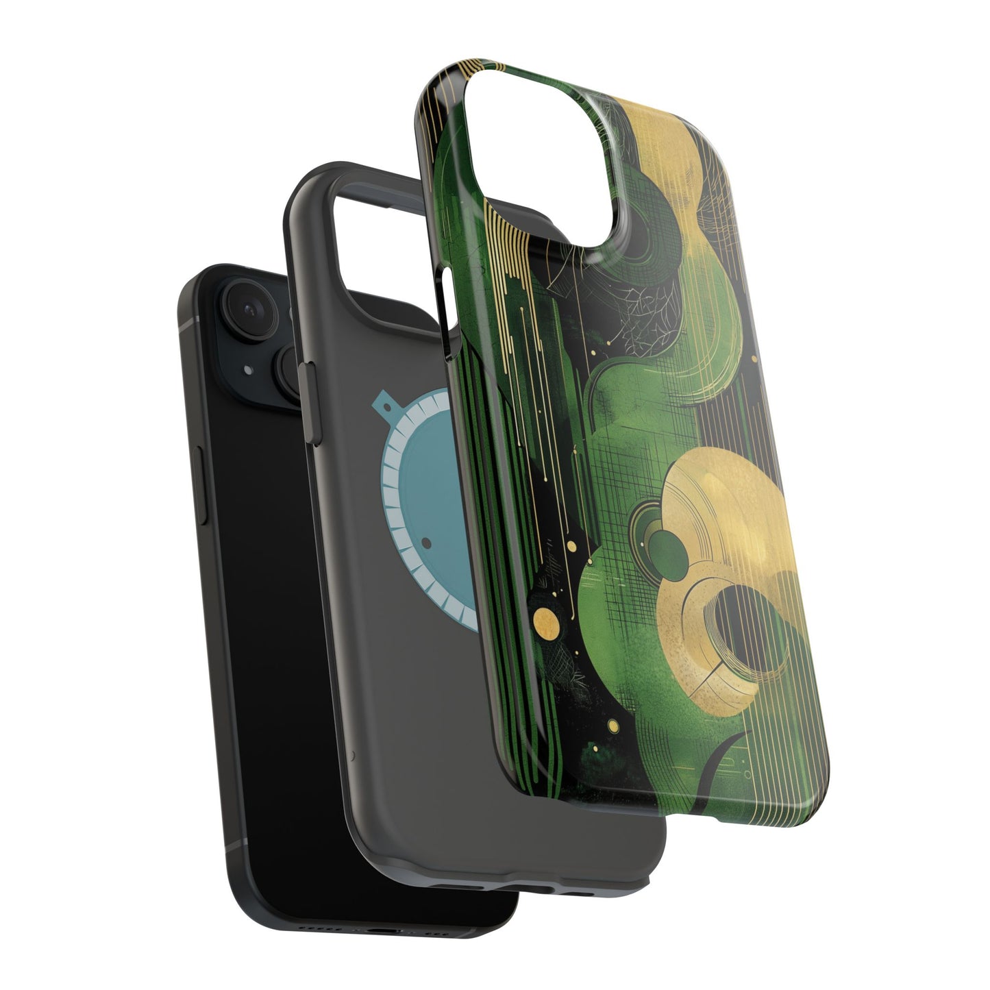 Abstract Green & Gold MagSafe iPhone Case - Geometric Art Deco Protective Cover