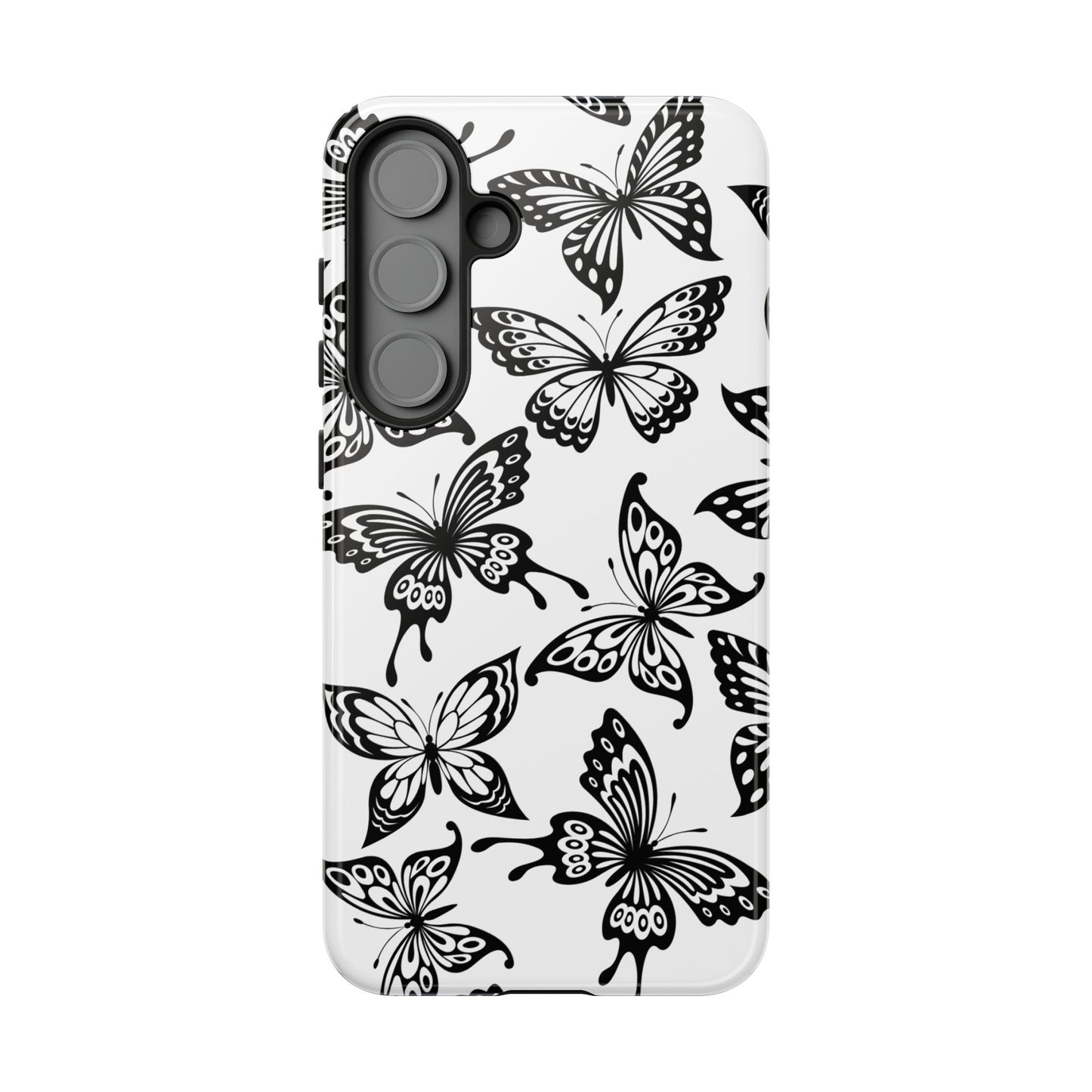 Monochrome Butterfly Pattern Samsung Galaxy  Case – Dual-Layer Protection with Matte Finish