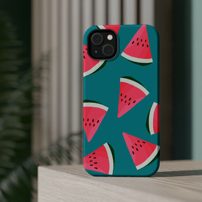 Watermelon Bliss MagSafe iPhone Case – Vibrant Summer Fruit Design on Teal Background