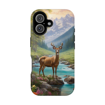 Alpine Serenity – Stag in Mountain Bliss MagSafe iPhone Cases