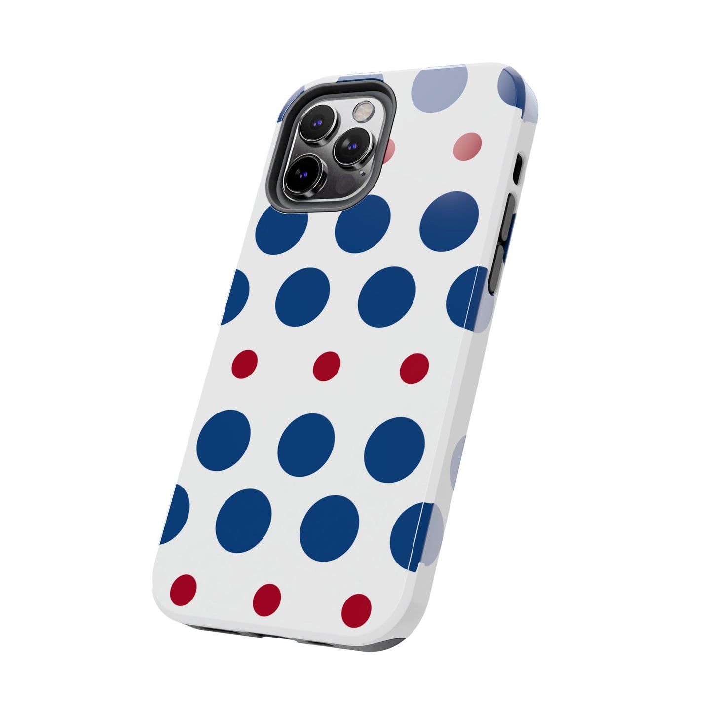 Bold Navy & Red Polka Dot Pattern – iPhone Case