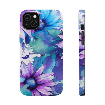 Purple & Teal Watercolor Floral MagSafe iPhone Case - Artistic Flower Design