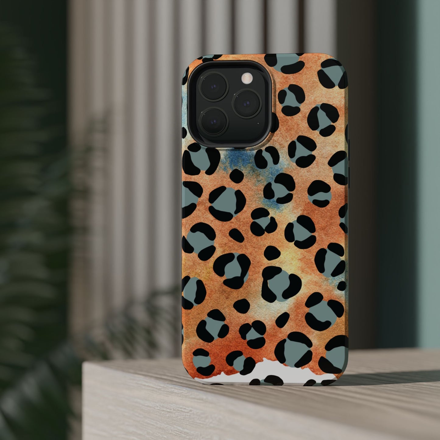 Sunset Watercolor Leopard Print Tough MagSafe iPhone Case – Artistic Animal Pattern with Dual-Layer Protection