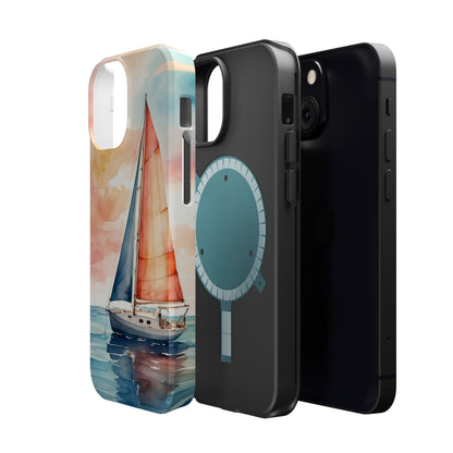 Sunset Sail MagSafe iPhone Case – Watercolor Sailboat and Sky Design