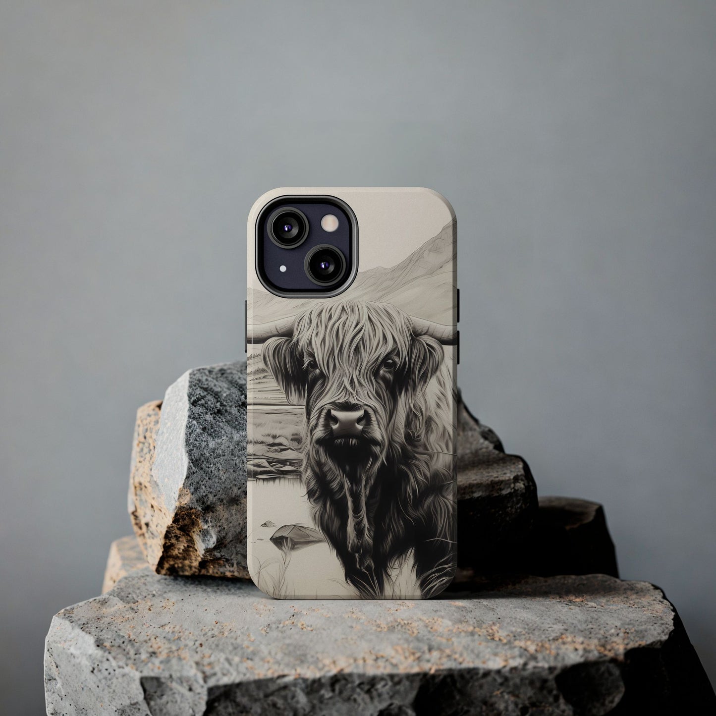 Cute Highland Cow Cases - Western Charcoal Sketched Cow - Farmhouse Design