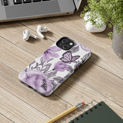 Lavender Bloom Butterfly iPhone Case – Delicate Floral Design with Watercolor Details