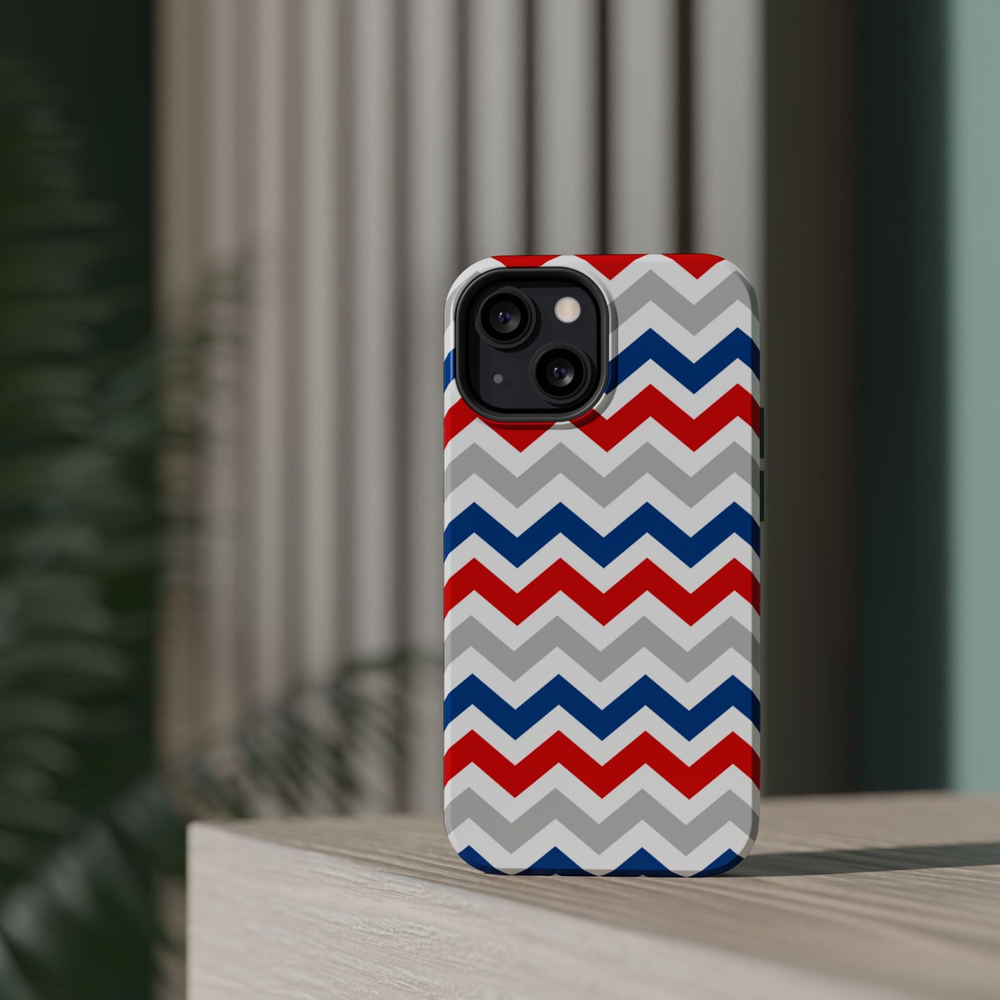 Patriotic Red, White & Blue Chevron – MagSafe Compatible iPhone Case