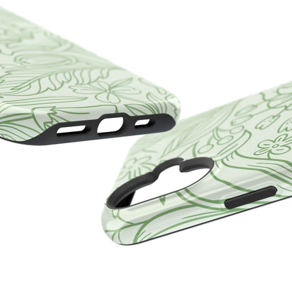 Sage Green Floral Line Art Tough MagSafe iPhone Case – Minimalist Botanical Design with Dual-Layer Protection