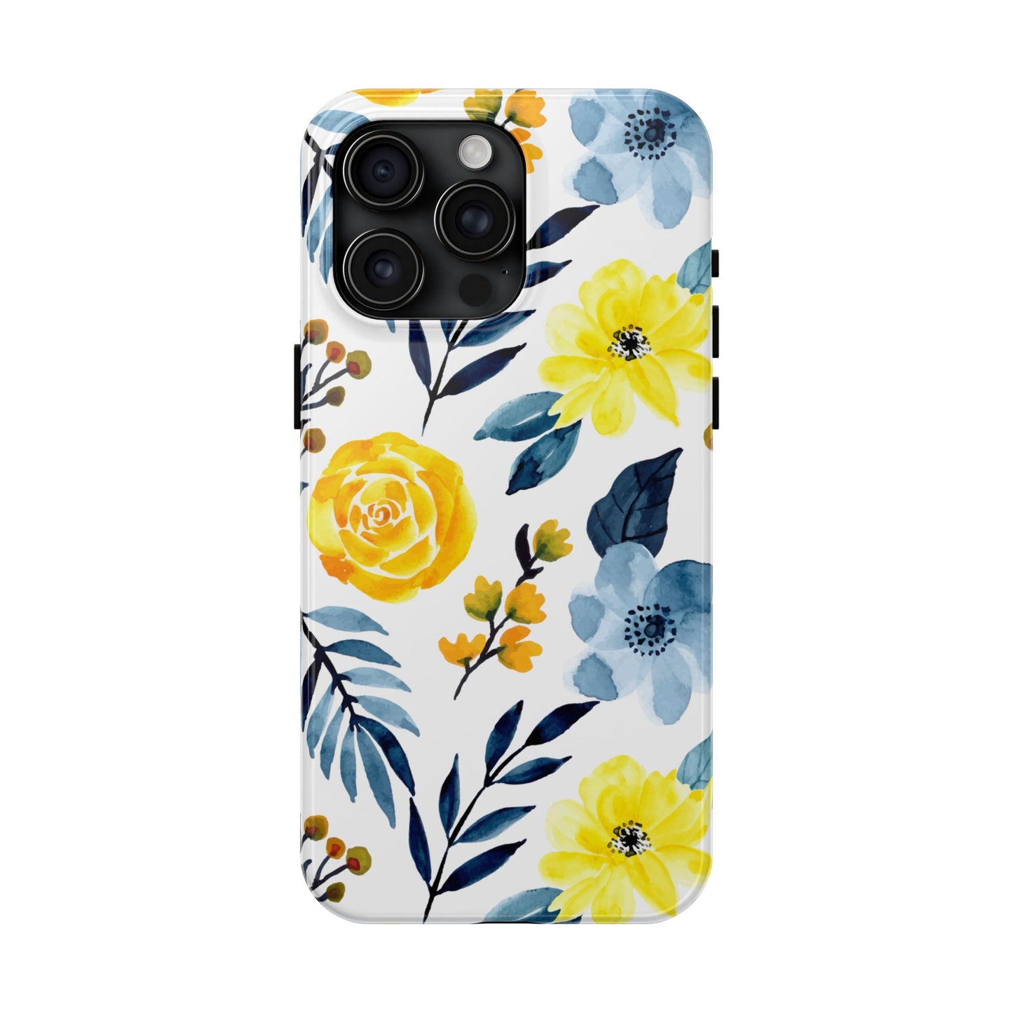 Golden Yellow & Sky Blue Floral – Watercolor Botanical iPhone Case