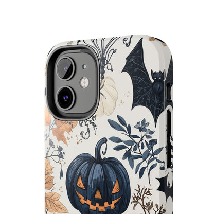 Vintage Halloween iPhone Case – Dark Jack-o'-Lanterns, Bats, and Autumn Leaves Design