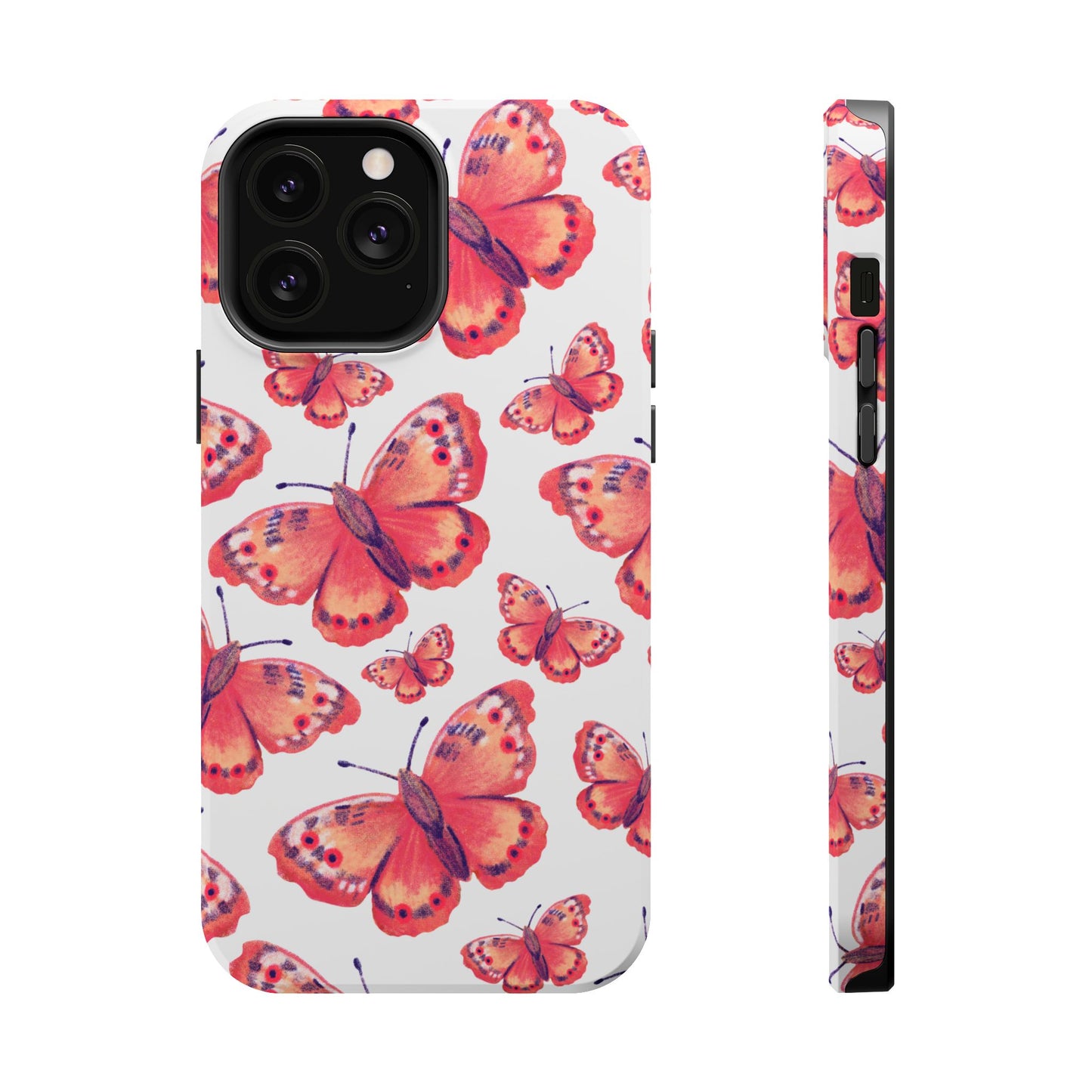 Coral Butterfly MagSafe iPhone Case – Slim, Protective Design with Bold Watercolor Print