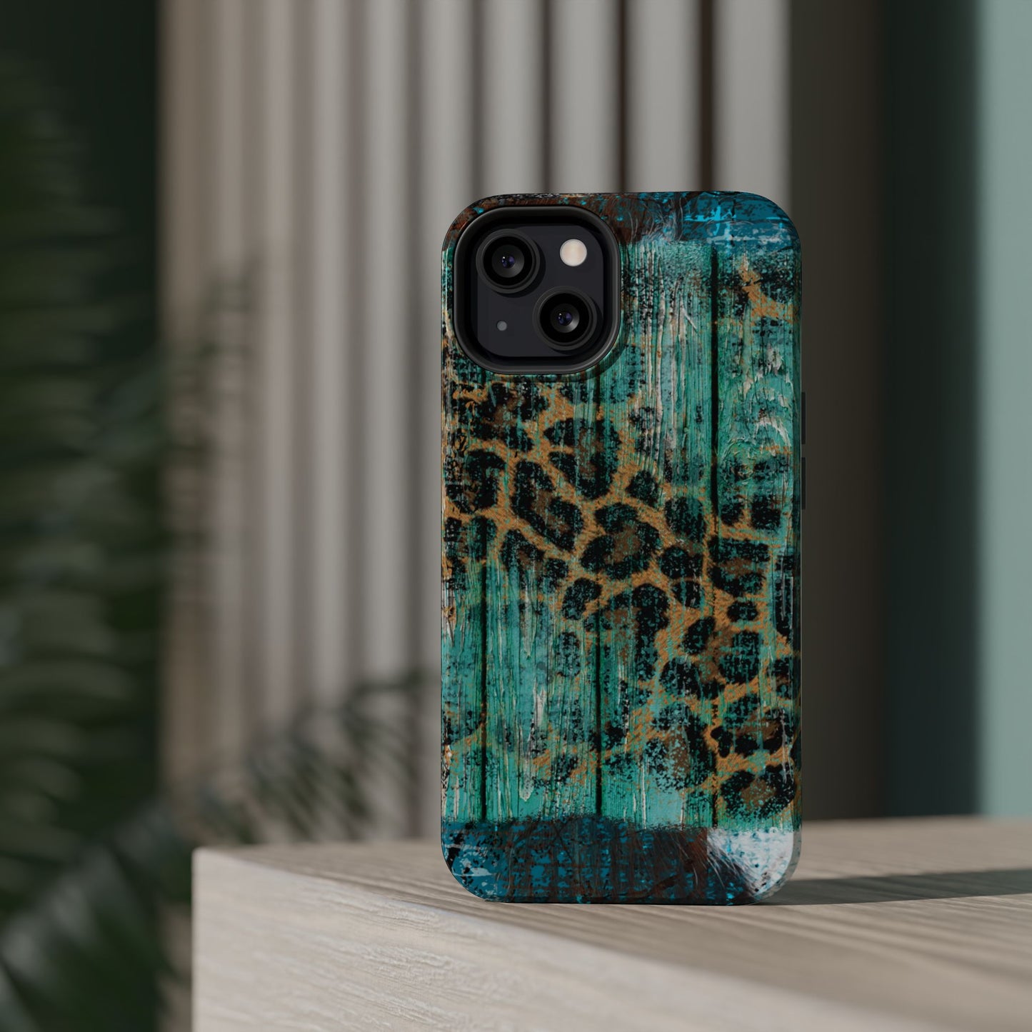 Turquoise Rustic Leopard Wood - MagSafe  iPhone Series Case