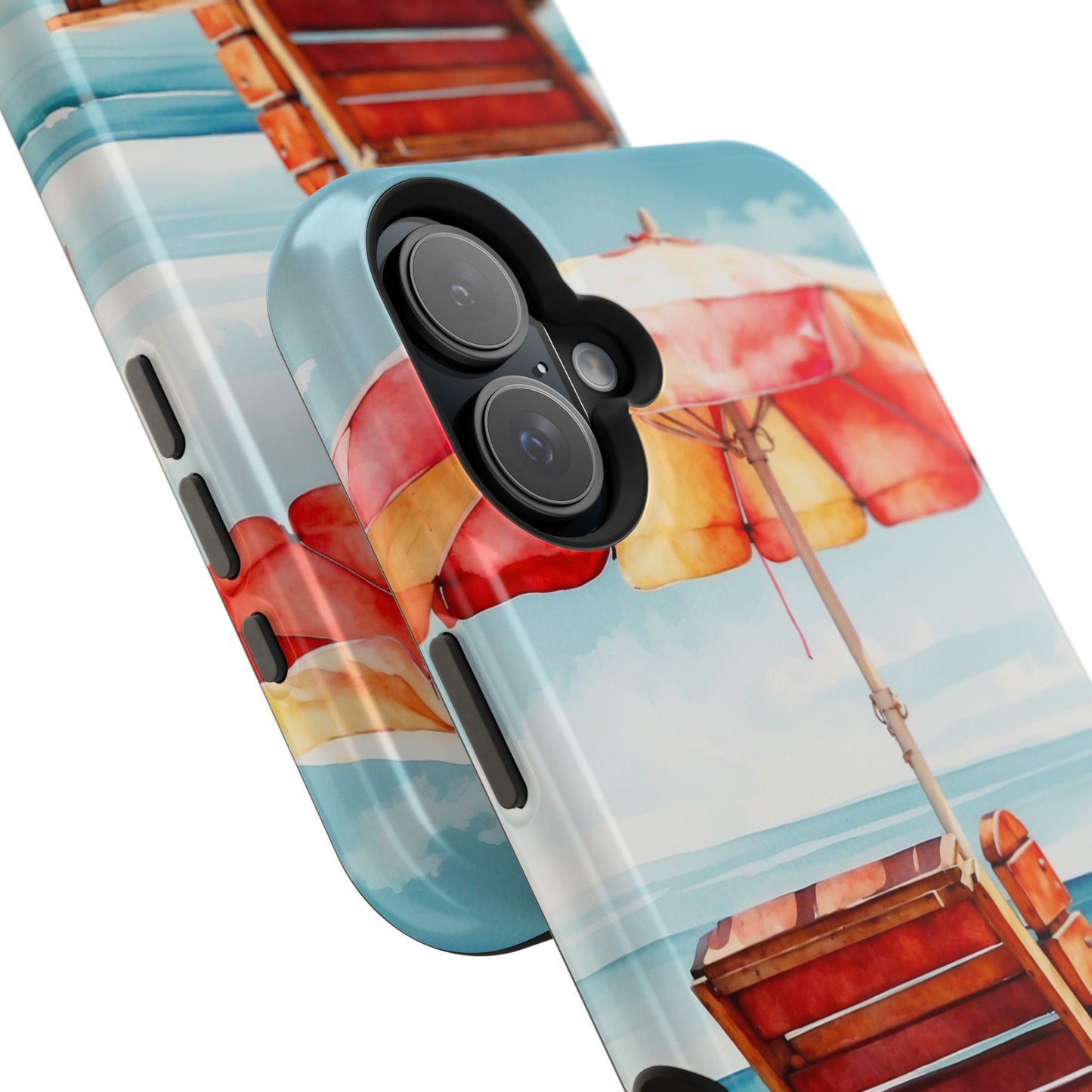 Beachfront Sunset Lounge MagSafe iPhone Case – Vibrant Watercolor Design