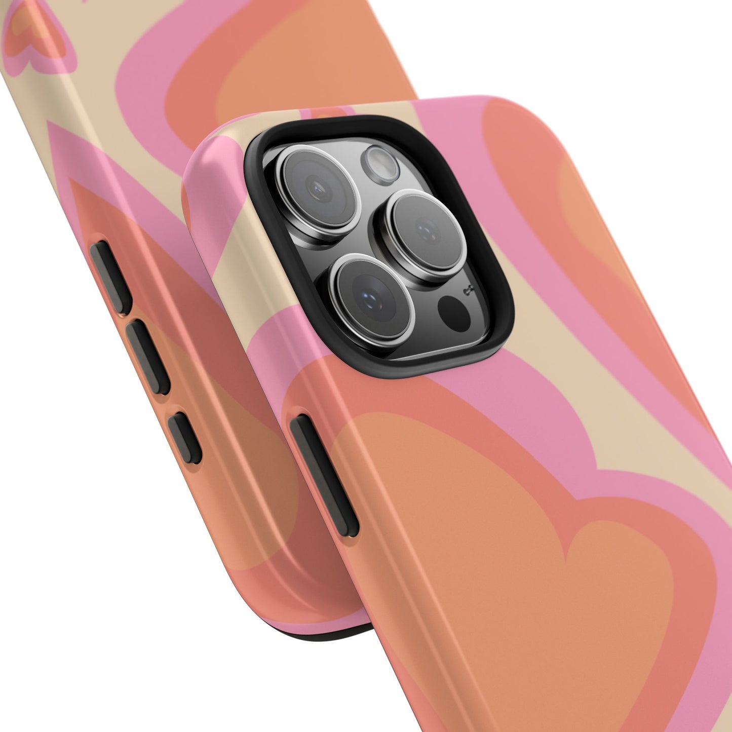 Retro Pink Hearts iPhone Case – Shock-Resistant, Matte Finish, Dual-Layer Protection