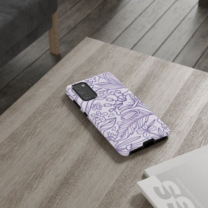 Lavender Floral Line Art Tough Samsung Galaxy Case – Minimalist Botanical Design with Dual-Layer Protection