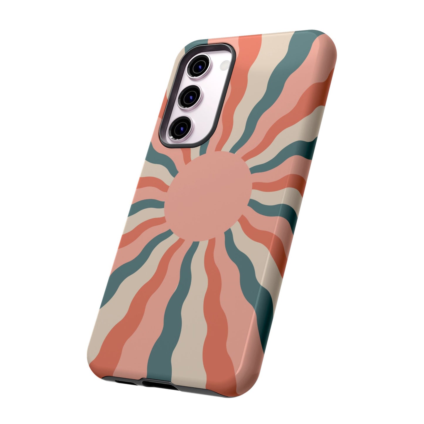 Retro Sunburst Samsung Galaxy Case – Bold 70s-Inspired Waves in Coral, Teal, and Cream