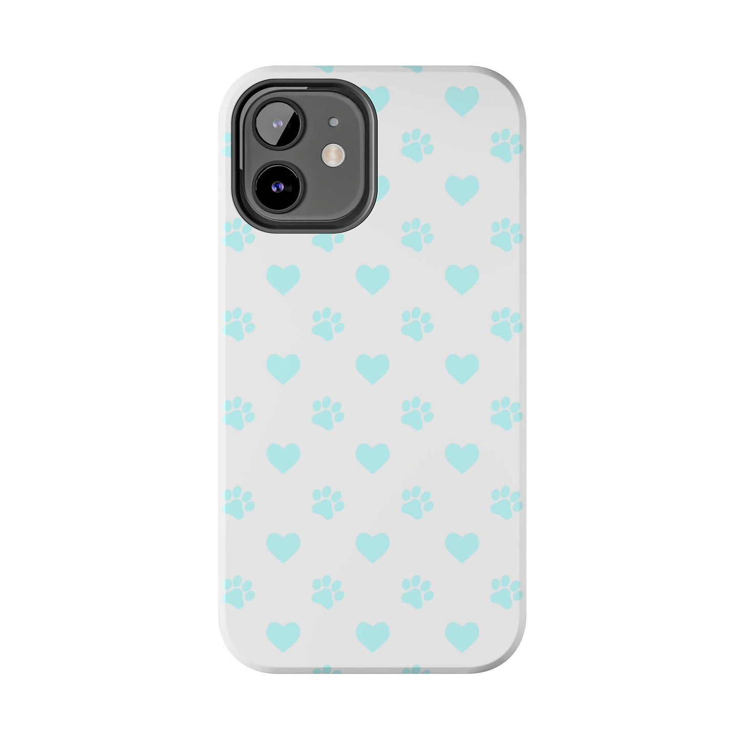 iPhone Case - Aqua Paw Print & Heart Design