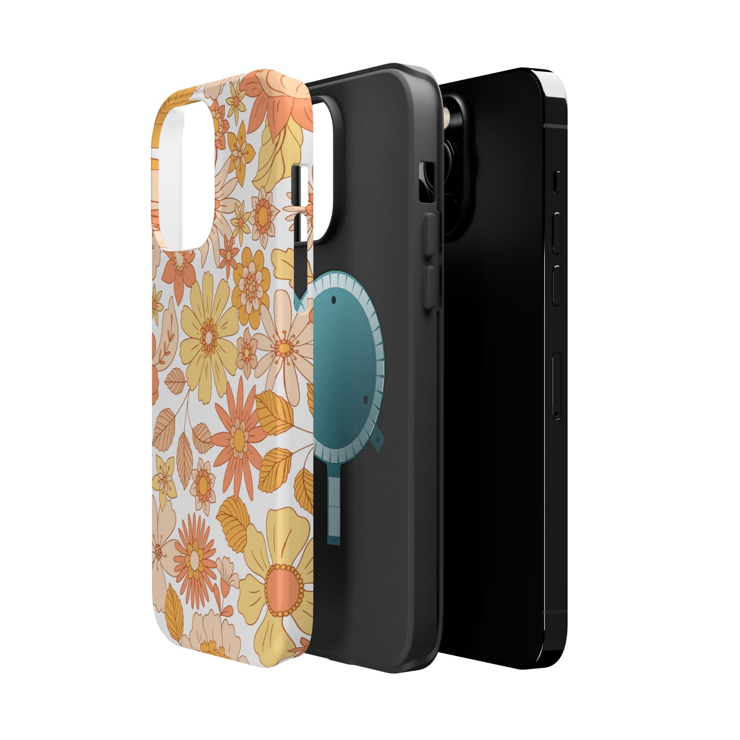 Vintage Floral Bloom MagSafe iPhone Case – Warm Orange & Yellow Retro Flower Design with Matte Finish