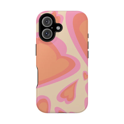 Retro Pink Hearts MagSafe iPhone Case – Shock-Resistant, Matte Finish, Dual-Layer Protection