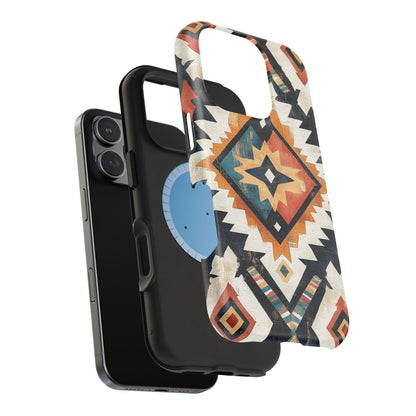 Vintage Southwestern Diamond Tough MagSafe iPhone Case – Rustic Tribal Design, Dual-Layer Protection