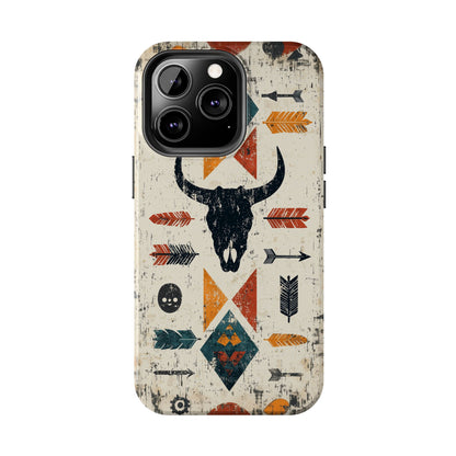 Tribal Bull Skull & Arrows Tough iPhone Case – Rustic Western Design, Dual - Layer Protection - BOGO Cases