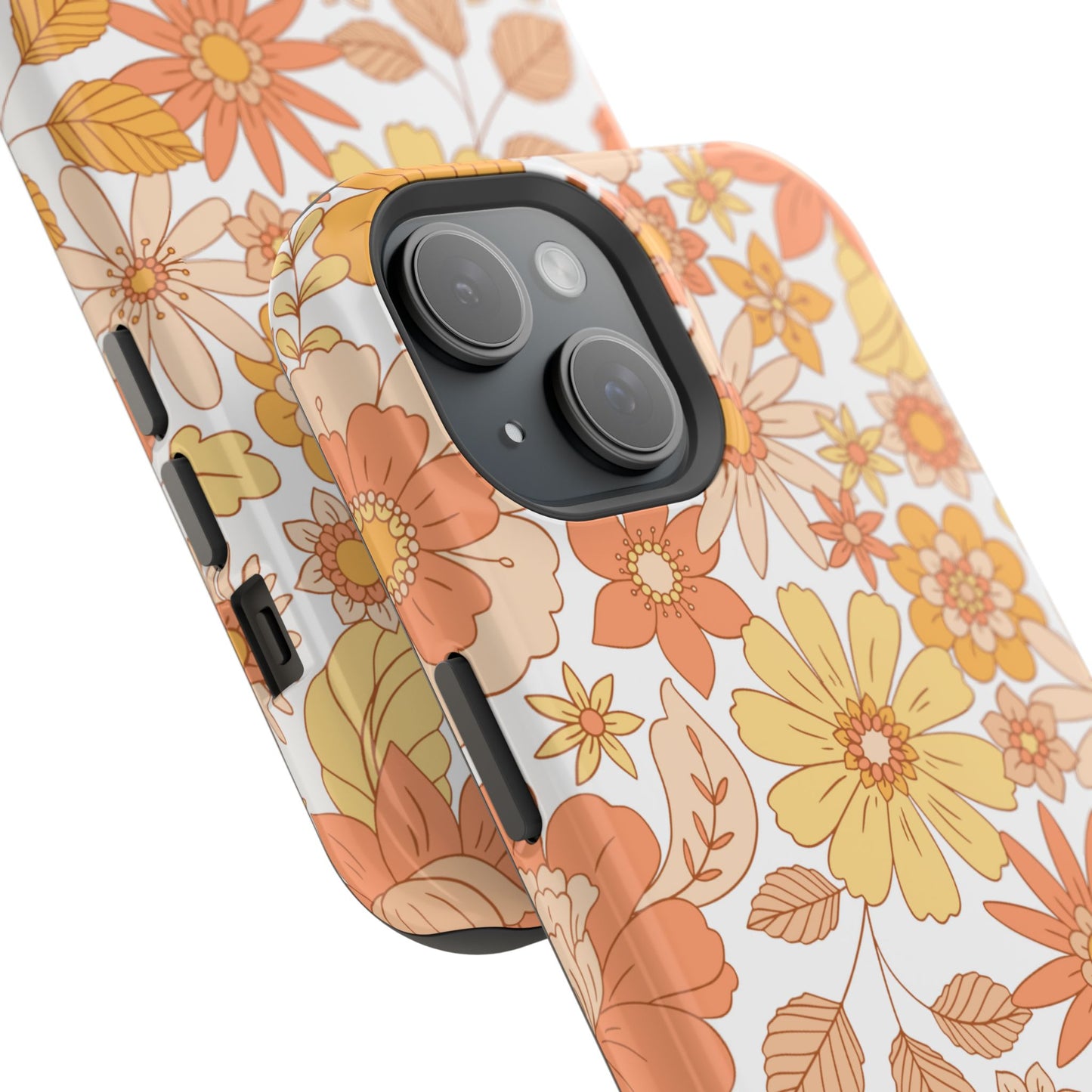 Vintage Floral Bloom MagSafe iPhone Case – Warm Orange & Yellow Retro Flower Design with Matte Finish