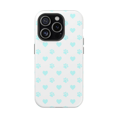 MagSafe Case - Aqua Paw Print & Heart Design