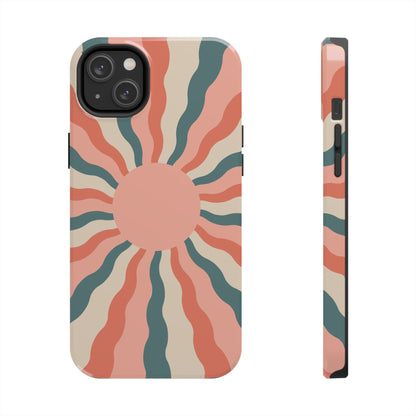 Retro Sunburst iPhone Case – Bold 70s-Inspired Waves in Coral, Teal, and Cream