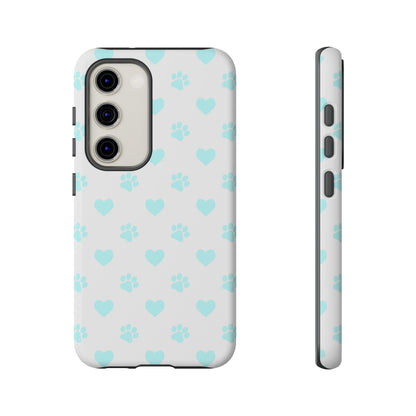 Samsung Galaxy Case - Aqua Paw Print & Heart Design