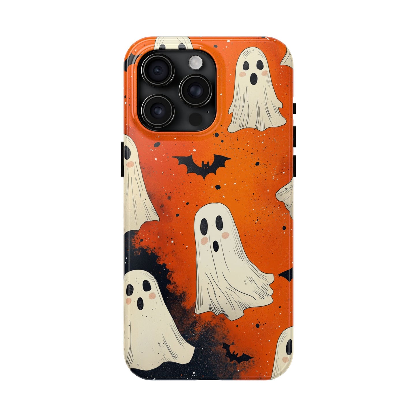 Spooky Ghosts & Bats iPhone Case – Vibrant Orange Halloween Design