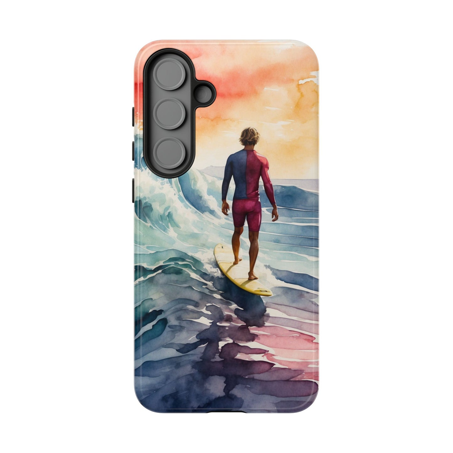Surfer’s Sunset Wave Samsung Galaxy Case – Vibrant Watercolor Design