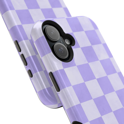 Lavender Checkerboard MagSafe iPhone Case – Shockproof, Smooth Matte Finish, Dual-Layer Design