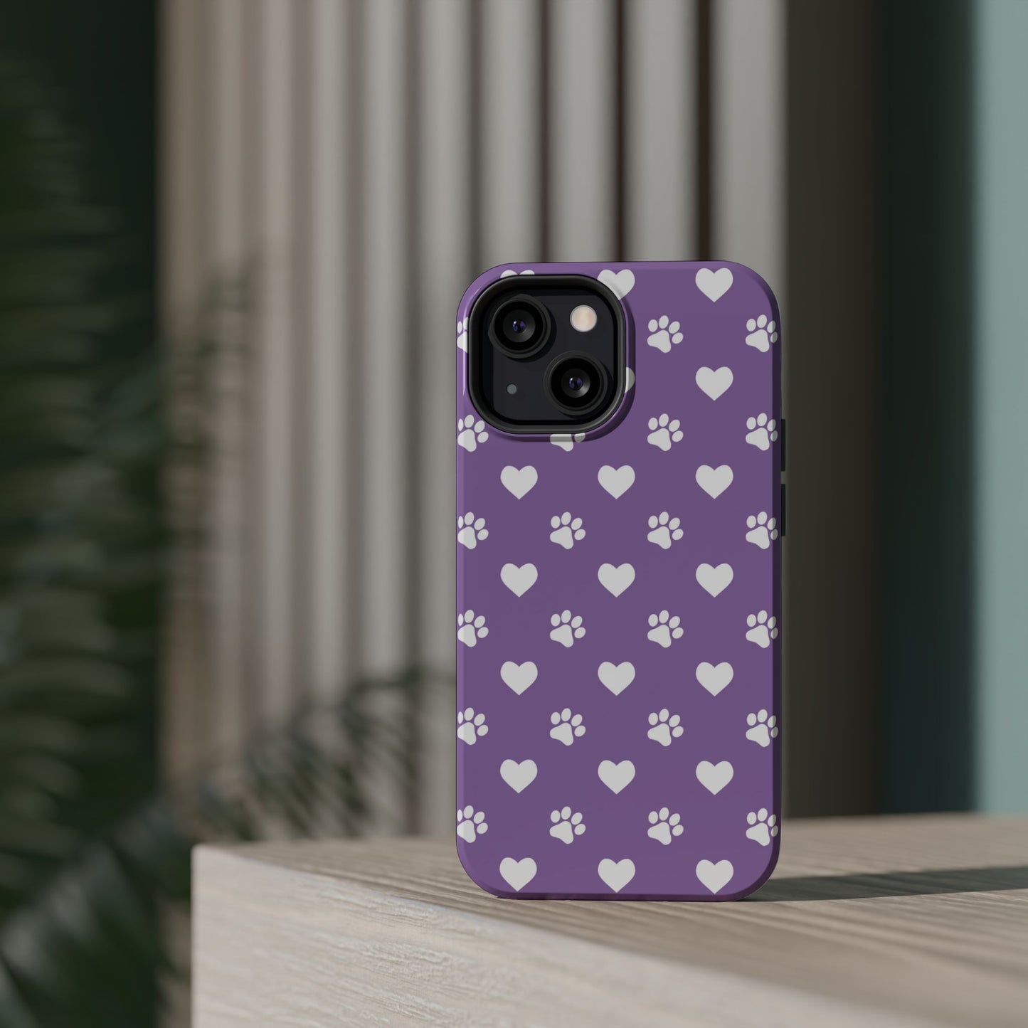 Lavender Paw Prints & Hearts Design - Adorable Pet Lover MagSafe iPhone Case