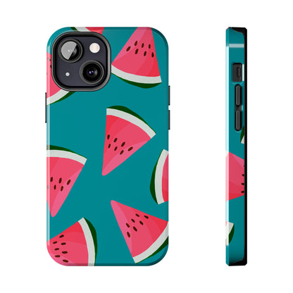 Watermelon Bliss iPhone Case – Vibrant Summer Fruit Design on Teal Background