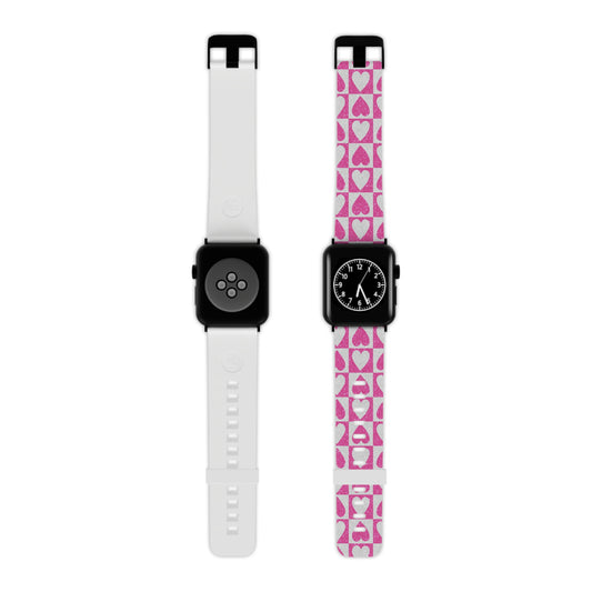 Pink Glitter Heart Checkered Pattern Apple Watch Band