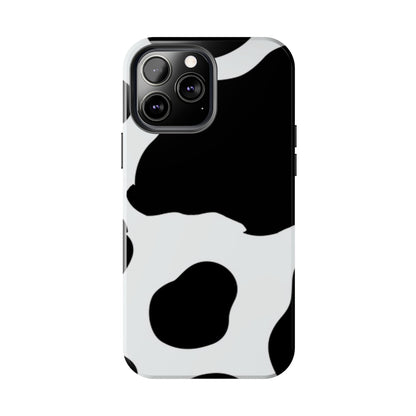 Bold Black and White Cow Print Tough iPhone Case – Modern Animal Pattern with Dual-Layer Protection