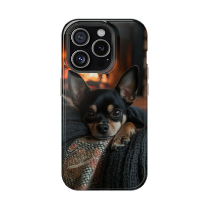 Cozy Chihuahua Fireplace MagSafe iPhone Case – Elegant and Functional Design