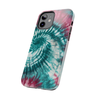 Pink and Teal Tie-Dye iPhone Case – Retro Spiral Design