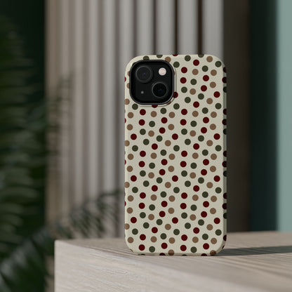 Festive Red & Green Polka Dots on Cream – MagSafe iPhone Case