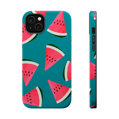 Watermelon Bliss MagSafe iPhone Case – Vibrant Summer Fruit Design on Teal Background