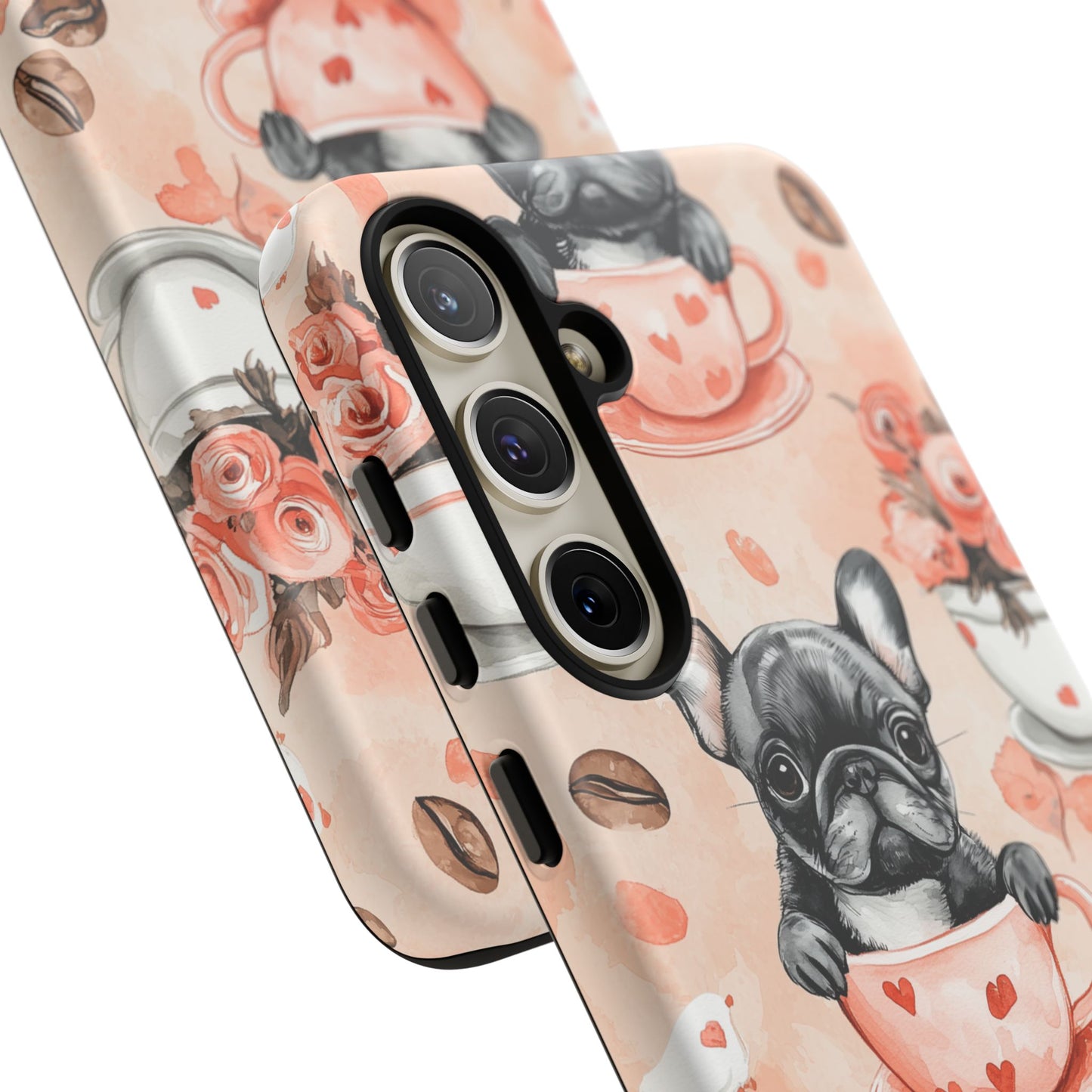 French Bulldogs in Heart Teacups Samsung Galaxy Case – Cute Dog & Floral Design, Shockproof Protection - BOGO Cases