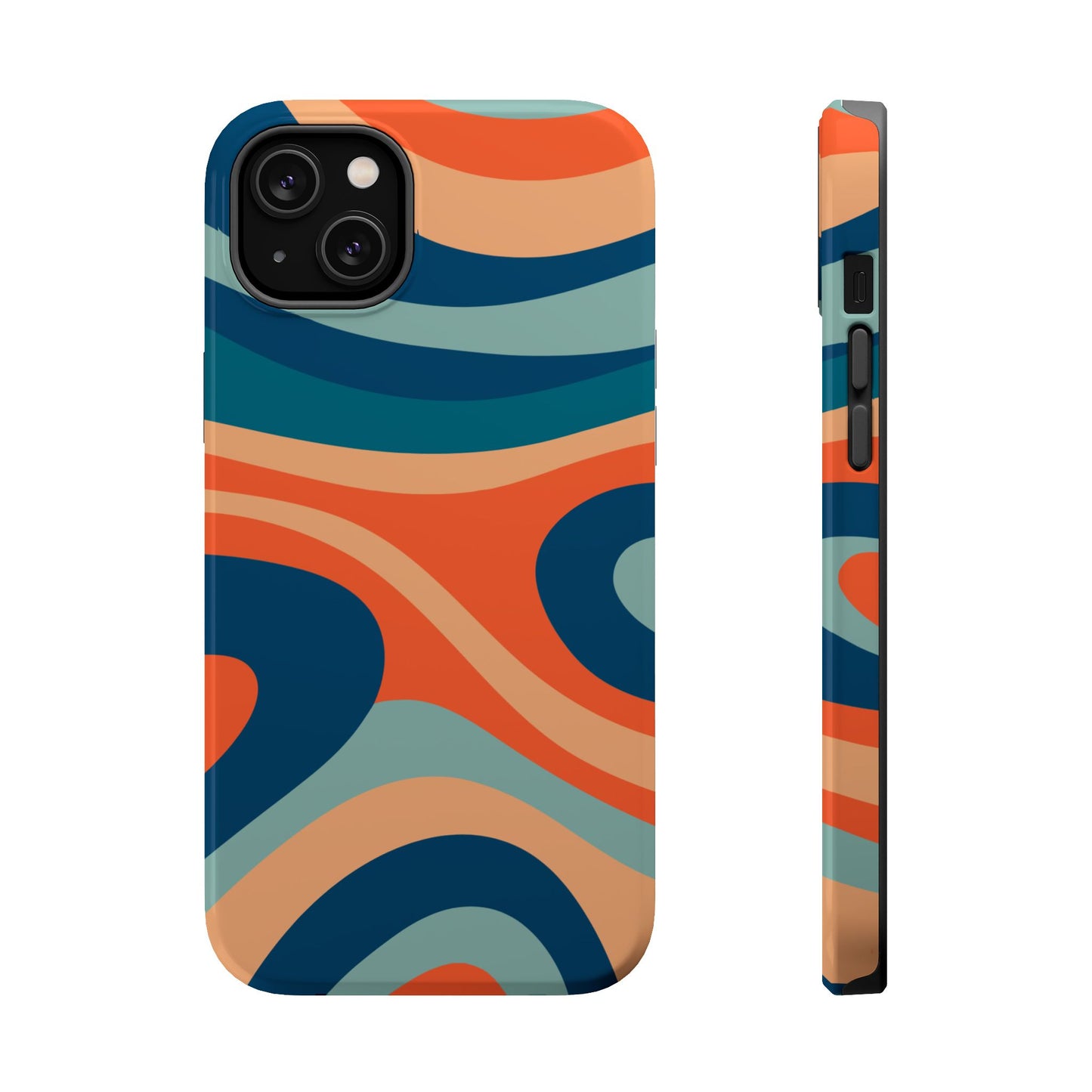 Retro Vibe Wavy Stripes MagSafe iPhone Case – 70s-Inspired in Teal, Orange, and Rust