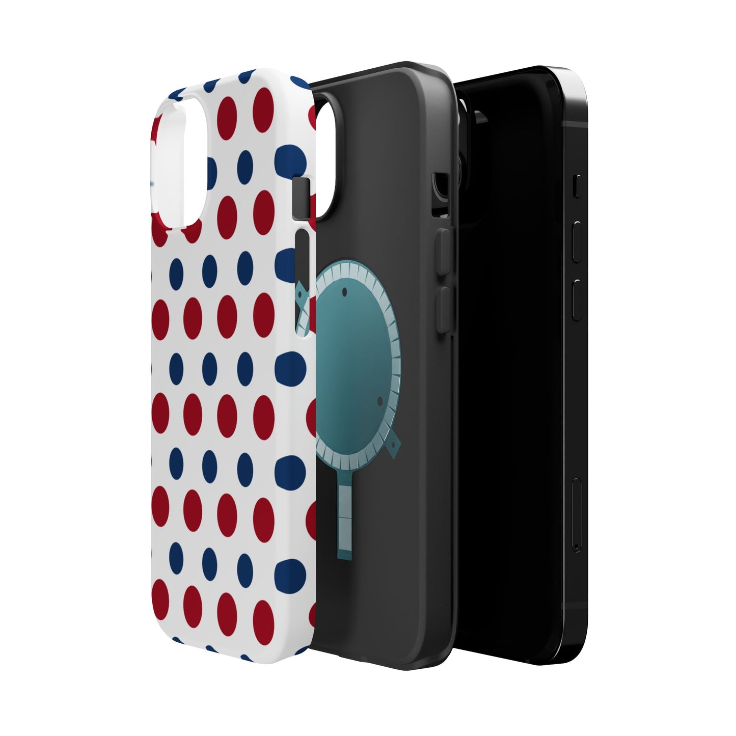 Patriotic Navy, White, and Red Polka Dot MagSafe iPhone Case