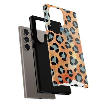 Sunset Watercolor Leopard Print Tough Samsung Galaxy Case – Artistic Animal Pattern with Dual-Layer Protection