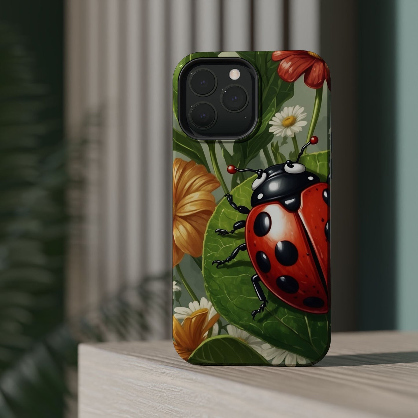 Ladybug Garden MagSafe iPhone Case – Whimsical Floral Design