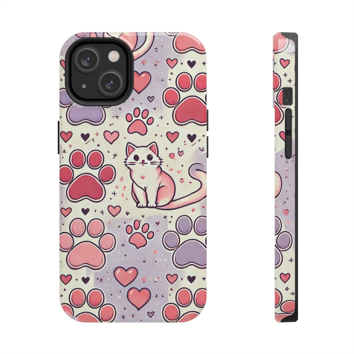 Cute Cat and Paw Print iPhone Case - Pet Lover’s Protective Cover